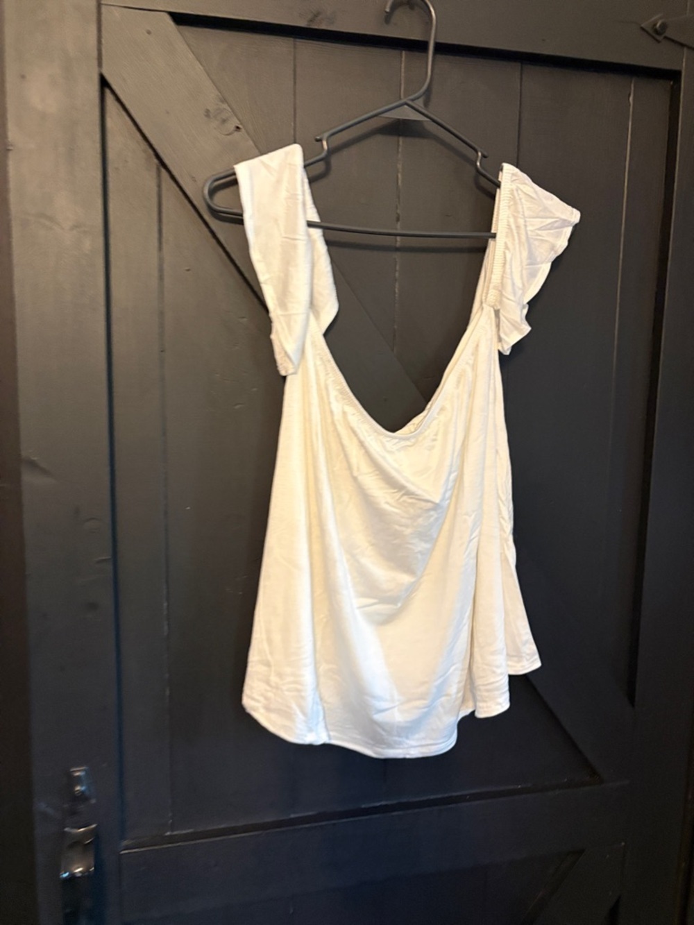 Women's White Ruffle Strap Shirt - Picture 2 of 3